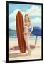 Pinup Girl Surfing-Lantern Press-Framed Art Print