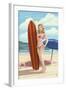 Pinup Girl Surfing-Lantern Press-Framed Art Print