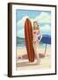 Pinup Girl Surfing-Lantern Press-Framed Art Print