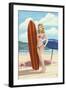 Pinup Girl Surfing-Lantern Press-Framed Art Print