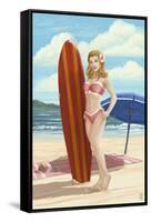 Pinup Girl Surfing-Lantern Press-Framed Stretched Canvas