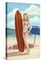 Pinup Girl Surfing-Lantern Press-Stretched Canvas