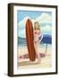 Pinup Girl Surfing-Lantern Press-Framed Art Print