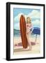 Pinup Girl Surfing-Lantern Press-Framed Art Print