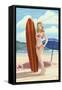 Pinup Girl Surfing-Lantern Press-Framed Stretched Canvas