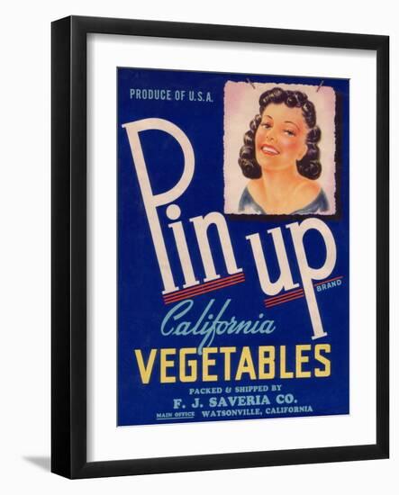 Pinup Vegetable Label - Watsonville, CA-Lantern Press-Framed Art Print