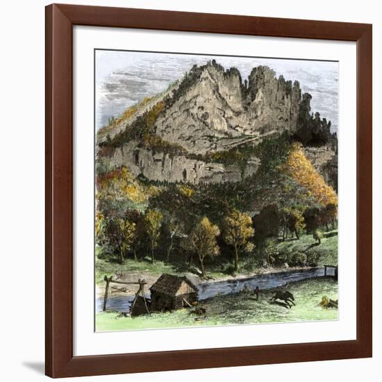 Pioneer Cabin Below the Cliffs of the Appalachians in West Virginia-null-Framed Giclee Print