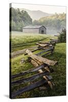 Pioneer's Barn, Split Rail Fence, Cades Cove, Great Smoky Mountains National Park, Tennessee, USA-null-Stretched Canvas