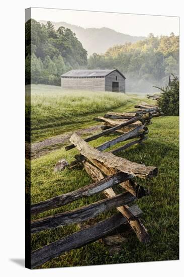 Pioneer's Barn, Split Rail Fence, Cades Cove, Great Smoky Mountains National Park, Tennessee, USA-null-Stretched Canvas