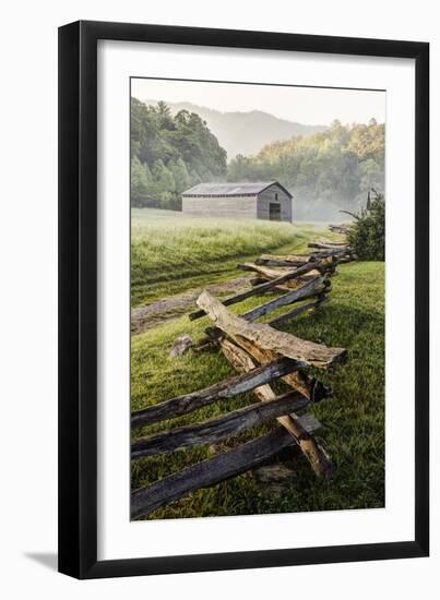 Pioneer's Barn, Split Rail Fence, Cades Cove, Great Smoky Mountains National Park, Tennessee, USA-null-Framed Photographic Print