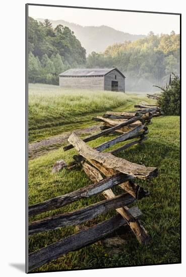 Pioneer's Barn, Split Rail Fence, Cades Cove, Great Smoky Mountains National Park, Tennessee, USA-null-Mounted Photographic Print