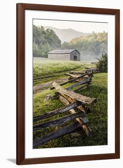 Pioneer's Barn, Split Rail Fence, Cades Cove, Great Smoky Mountains National Park, Tennessee, USA-null-Framed Photographic Print