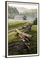 Pioneer's Barn, Split Rail Fence, Cades Cove, Great Smoky Mountains National Park, Tennessee, USA-null-Framed Premium Photographic Print