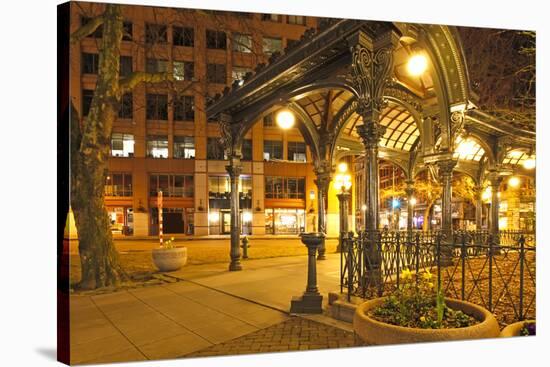 Pioneer Square in Seattle at Early Spring Night. Empty Street.-Iriana Shiyan-Stretched Canvas