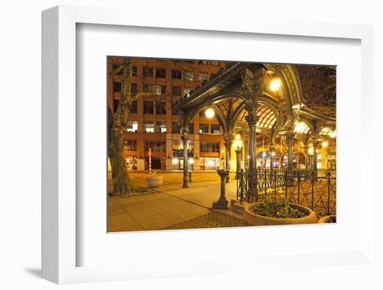 Pioneer Square in Seattle at Early Spring Night. Empty Street.-Iriana Shiyan-Framed Photographic Print