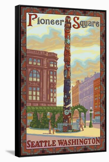 Pioneer Square Totem Pole, Seattle, Washington-Lantern Press-Framed Stretched Canvas