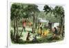 Pioneers' Camp at Sunset Along the Oregon Trail, 1850s-null-Framed Giclee Print