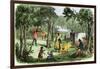 Pioneers' Camp at Sunset Along the Oregon Trail, 1850s-null-Framed Giclee Print