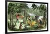 Pioneers' Camp at Sunset Along the Oregon Trail, 1850s-null-Framed Giclee Print