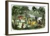 Pioneers' Camp at Sunset Along the Oregon Trail, 1850s-null-Framed Giclee Print