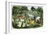 Pioneers' Camp at Sunset Along the Oregon Trail, 1850s-null-Framed Giclee Print