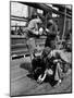 Pipefitters and Welders Discussing Installation During Shipbuilding Process-George Strock-Mounted Photographic Print