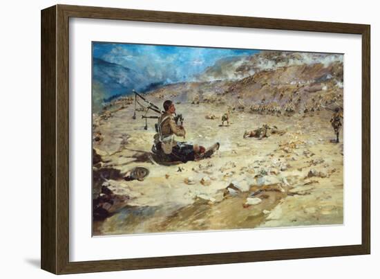 Piper George Findlater (1872-1942) of the Gordon Highlanders Earning the Victoria Cross at Dargai…-Edward Matthew Hale-Framed Giclee Print