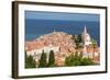 Piran, Primorska, Slovenia. Overeall view of the town and of St. George's cathedral from the Tow...-null-Framed Photographic Print