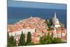 Piran, Primorska, Slovenia. Overeall view of the town and of St. George's cathedral from the Tow...-null-Mounted Photographic Print