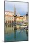 Piran, Primorska, Slovenia. View across harbour to Tartinijev trg (or square) and the spire of S...-null-Mounted Photographic Print