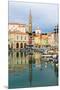 Piran, Primorska, Slovenia. View across harbour to Tartinijev trg (or square) and the spire of S...-null-Mounted Premium Photographic Print