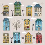 Set of Old European Houses Isolated on Vintage Background. Hand Drawn Sketch in Doodle Style. Vecto-Piranjya-Framed Stretched Canvas
