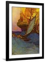 Pirate attack on a galleon-Howard Pyle-Framed Giclee Print