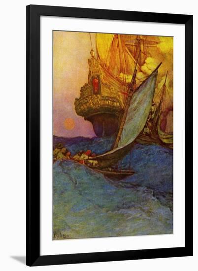 Pirate attack on a galleon-Howard Pyle-Framed Giclee Print