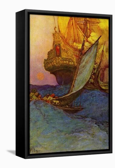 Pirate attack on a galleon-Howard Pyle-Framed Stretched Canvas