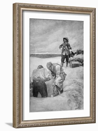 Pirate Captain William Kidd Burying Treasure on Gardiner's Island-null-Framed Giclee Print
