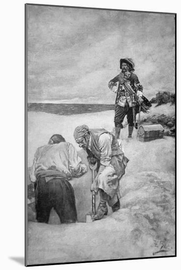 Pirate Captain William Kidd Burying Treasure on Gardiner's Island-null-Mounted Giclee Print