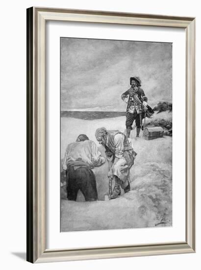 Pirate Captain William Kidd Burying Treasure on Gardiner's Island-null-Framed Giclee Print