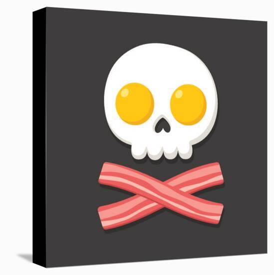 Pirate Flag Made of Fried Eggs and Bacon as Skull and Crossbones. Cartoon Breakfast Food Vector Ill-Soodowoodo-Stretched Canvas