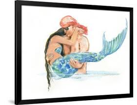 Pirate holding Mermaid-sylvia pimental-Framed Art Print