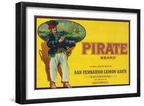 Pirate Lemon Label - San Fernando, CA-Lantern Press-Framed Art Print