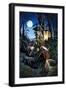 Pirate of the Caribbean with Lantern, in the Night, Hiding His Treasure in the Forest of an Island.-Alessandro Lonati-Framed Giclee Print