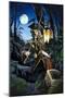 Pirate of the Caribbean with Lantern, in the Night, Hiding His Treasure in the Forest of an Island.-Alessandro Lonati-Mounted Giclee Print