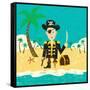 Pirate on an Island with Treasure a Pirate with His Treasure on a Deserted Island-Retrorocket-Framed Stretched Canvas