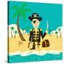 Pirate on an Island with Treasure a Pirate with His Treasure on a Deserted Island-Retrorocket-Stretched Canvas
