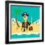Pirate on an Island with Treasure a Pirate with His Treasure on a Deserted Island-Retrorocket-Framed Art Print