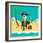 Pirate on an Island with Treasure a Pirate with His Treasure on a Deserted Island-Retrorocket-Framed Art Print