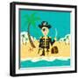 Pirate on an Island with Treasure a Pirate with His Treasure on a Deserted Island-Retrorocket-Framed Art Print