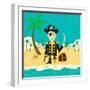 Pirate on an Island with Treasure a Pirate with His Treasure on a Deserted Island-Retrorocket-Framed Art Print