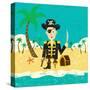 Pirate on an Island with Treasure a Pirate with His Treasure on a Deserted Island-Retrorocket-Stretched Canvas